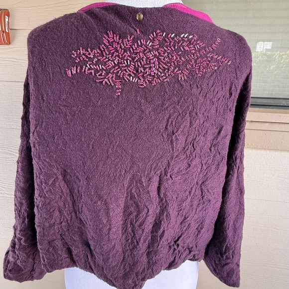 Free People Cardigan Crinkly Purple Pink Wool Silk Beaded Fairy Shrug | Sz L - Picture 5 of 16
